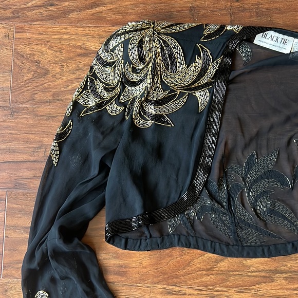 Vintage Black Sheer Beaded Cropped Top 100% Silk - Picture 2 of 5